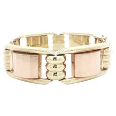 Vintage Retro 14k Yellow & Rose Gold Faceted Open Geometric Link Bracelet