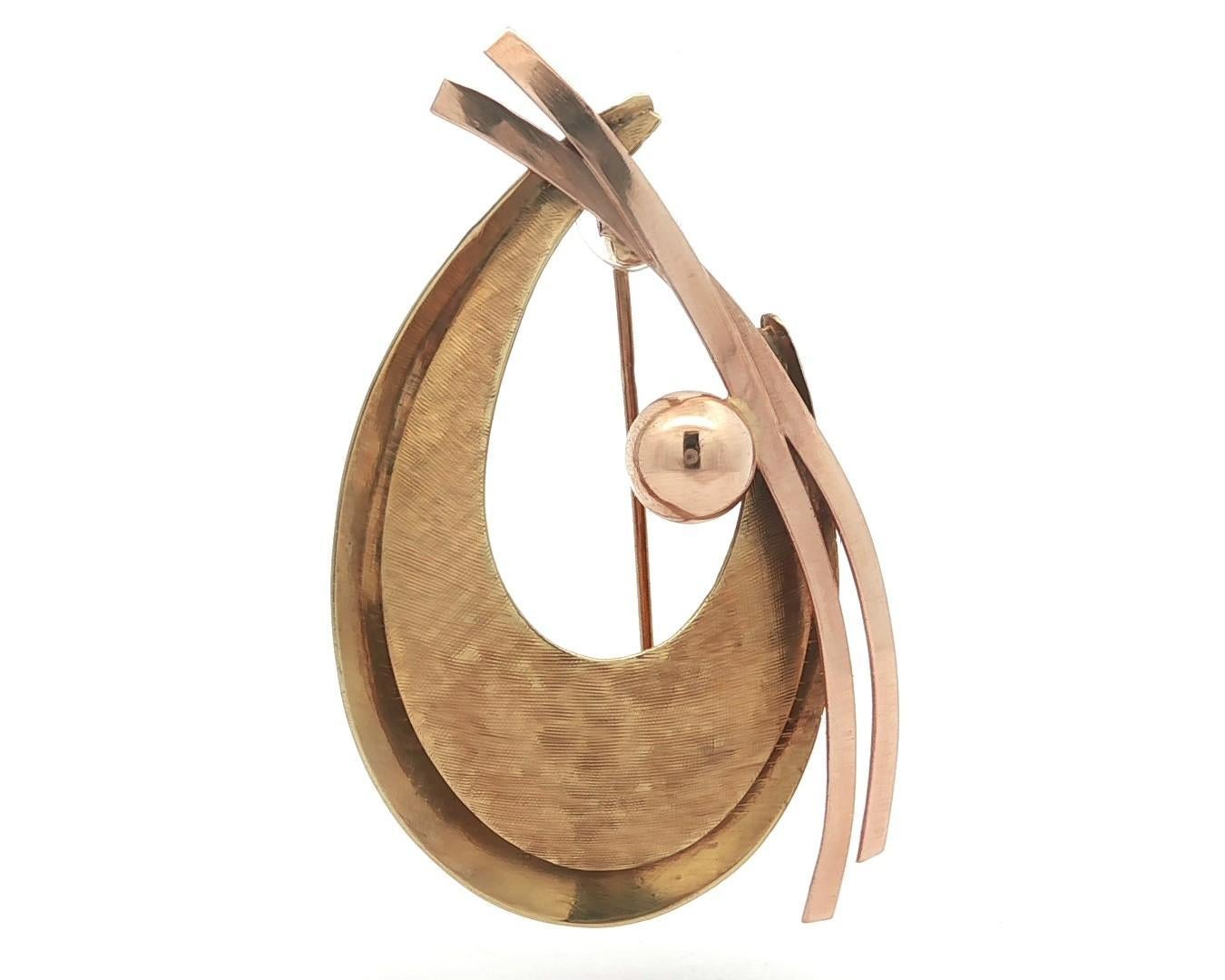 Vintage Retro 14k Yellow
Rose Gold Space Age Geometric Abstract Pin Brooch