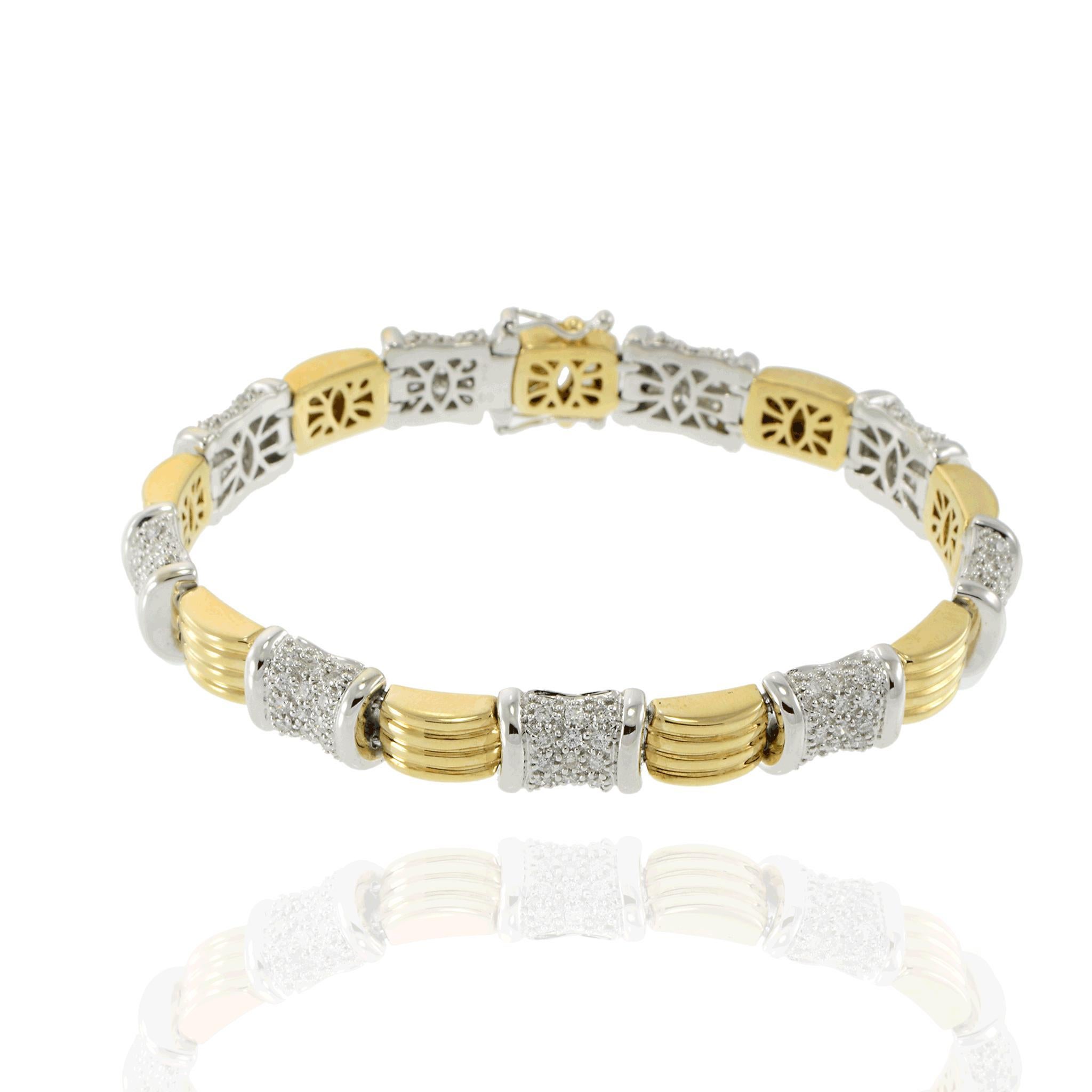 Rétro Vintage Retro 14KT Two-Tone Gold 9-Section Diamond Bracelet en vente