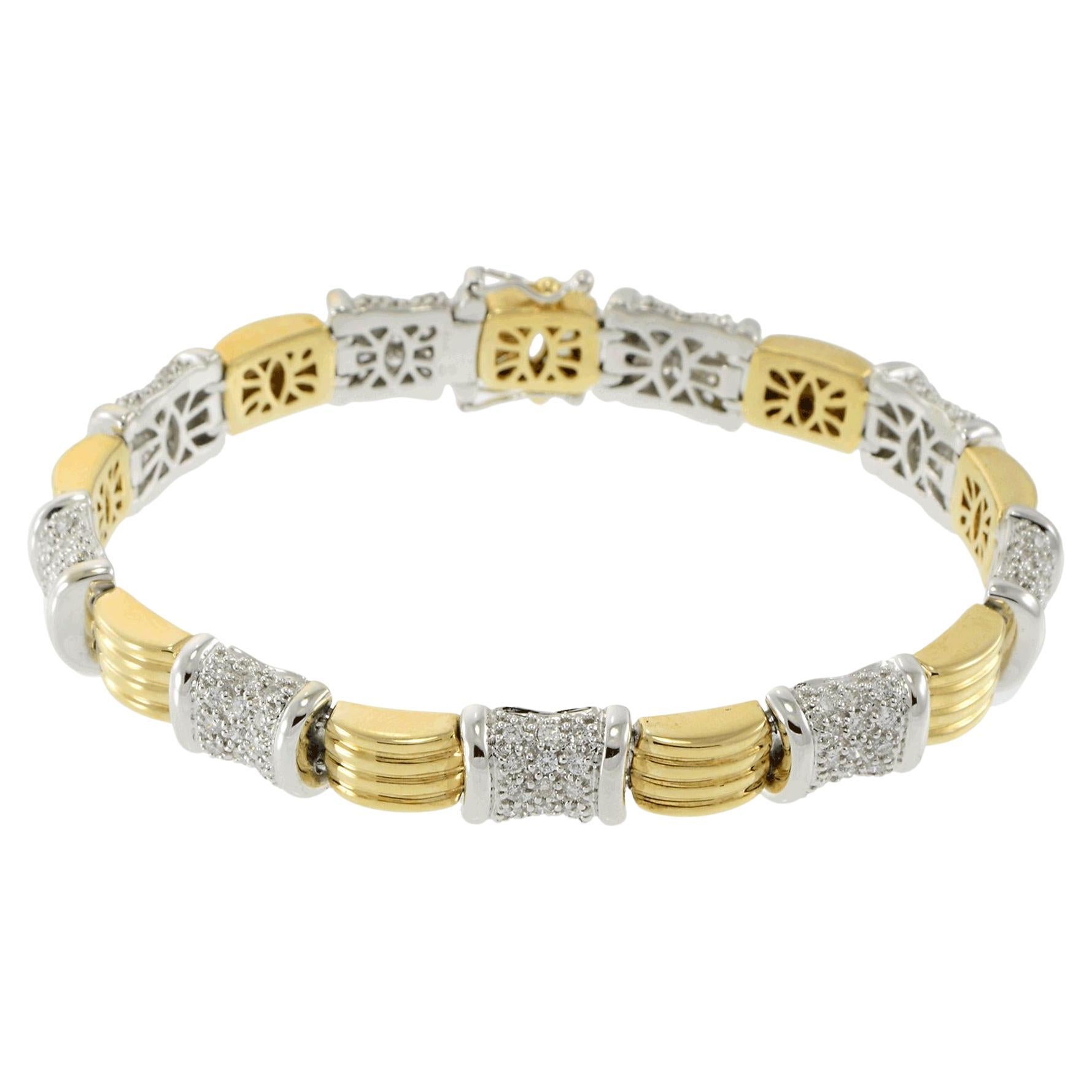 Vintage Retro 14KT Two-Tone Gold 9-Section Diamond Bracelet