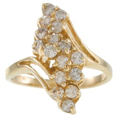 Vintage Retro 14KT Yellow Gold Marquise Diamond Cluster Ring 0.75CT