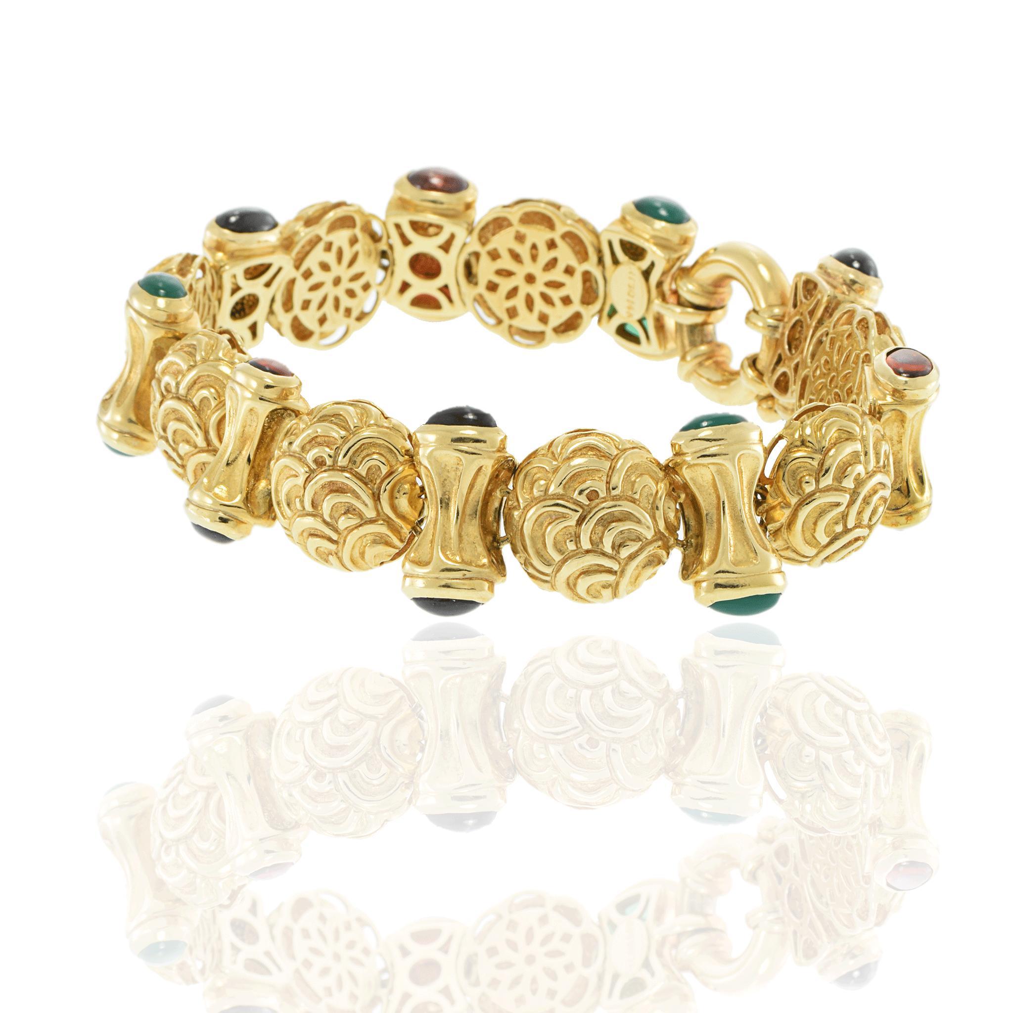 Bracelet Vintage Retro en or jaune 14KT multi-gemmes Excellent état - En vente à New York, NY