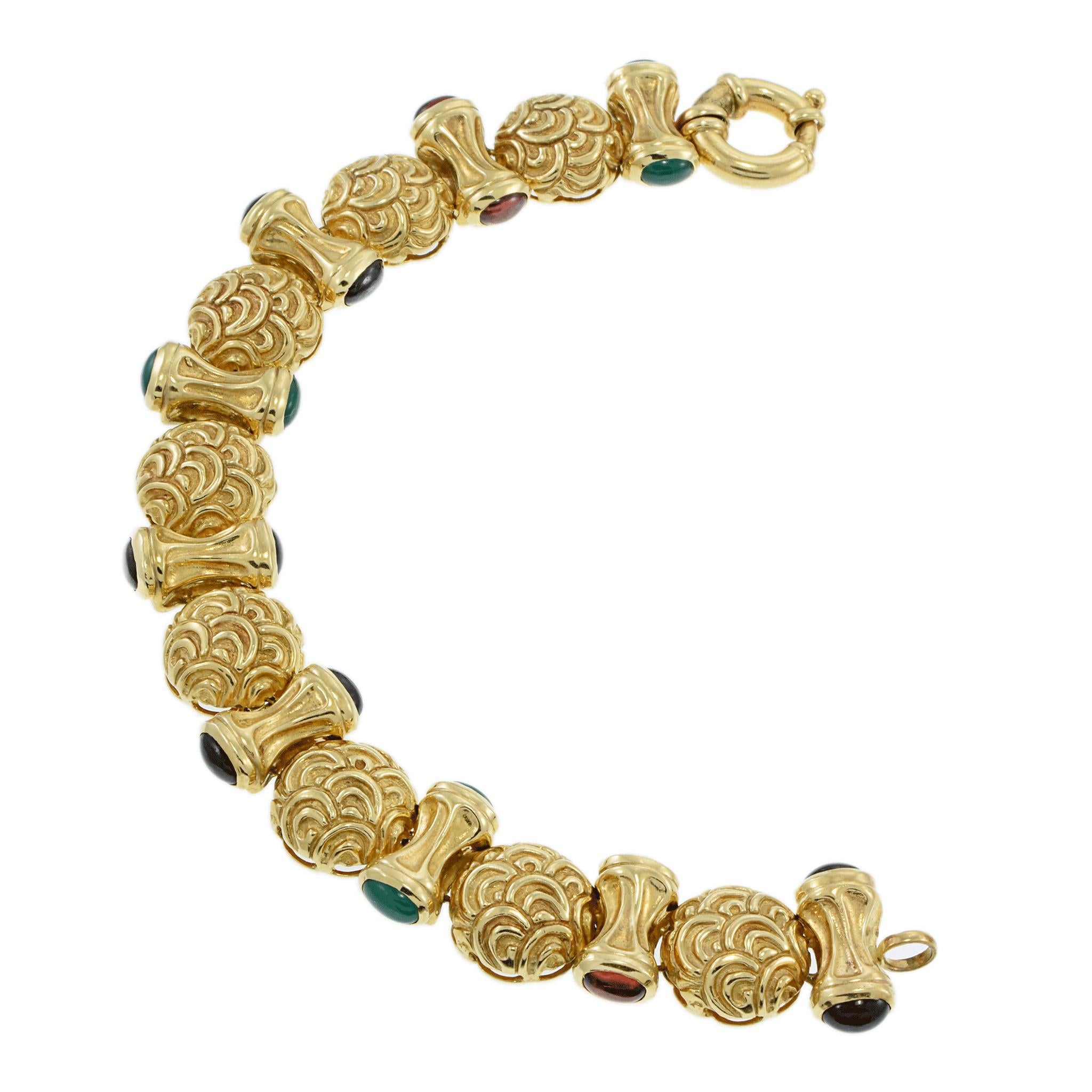Bracelet Vintage Retro en or jaune 14KT multi-gemmes Unisexe en vente