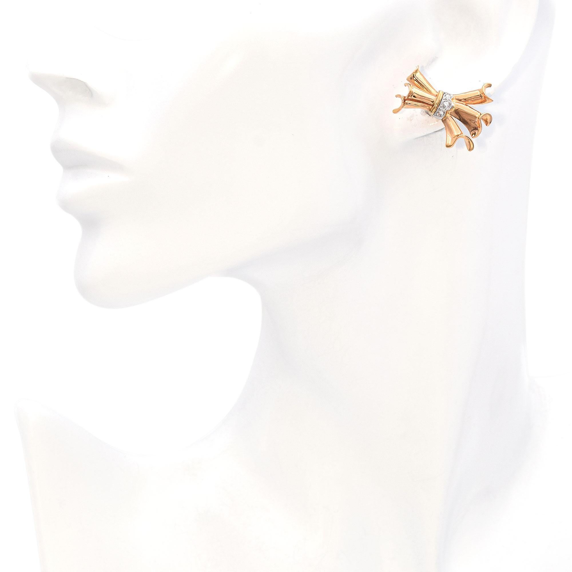 Vintage Retro-Ohrringe aus 15 Karat Gelbgold mit Diamanten im Rosenschliff im Rosenschliff im Zustand „Gut“ im Angebot in New York, NY