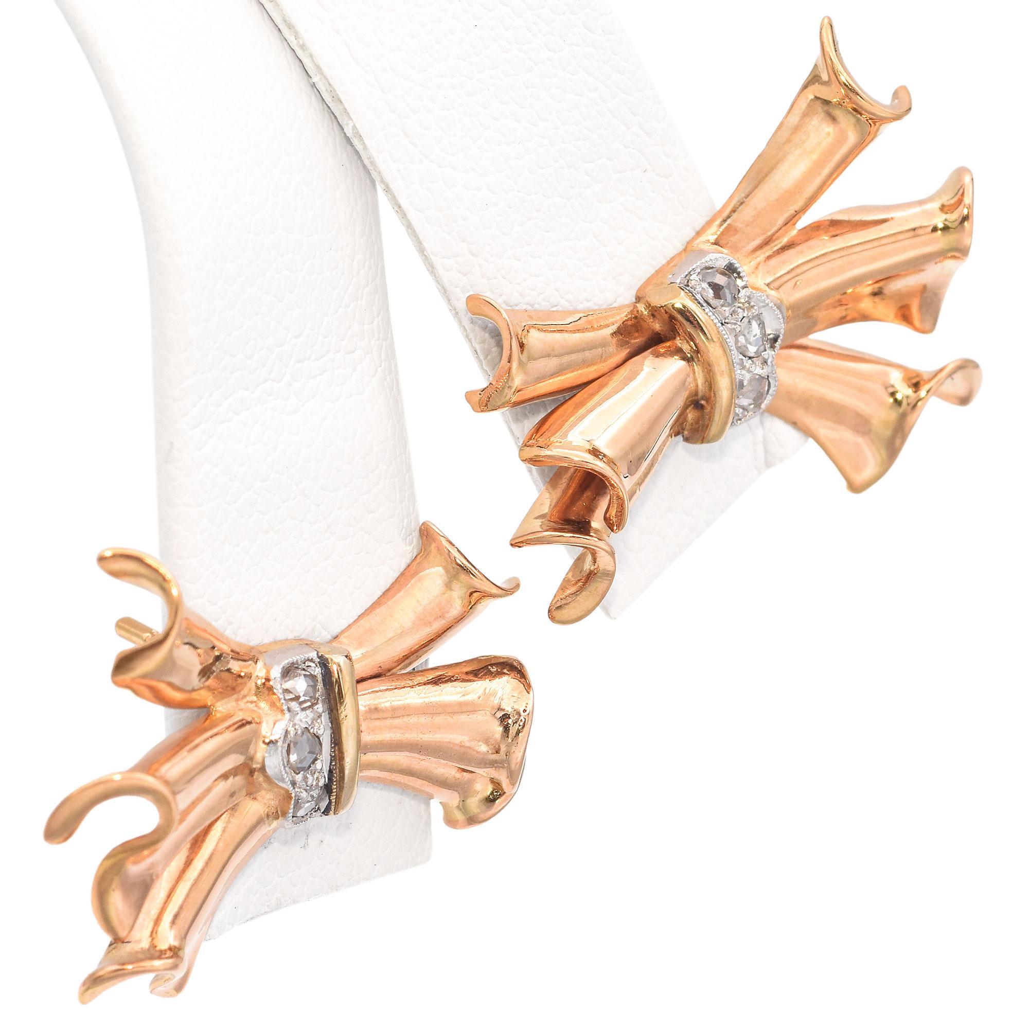 Vintage Retro-Ohrringe aus 15 Karat Gelbgold mit Diamanten im Rosenschliff im Rosenschliff im Angebot 2
