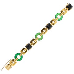 Vintage Retro 18 Karat Gold Onyx Chrysophrase Link Bracelet