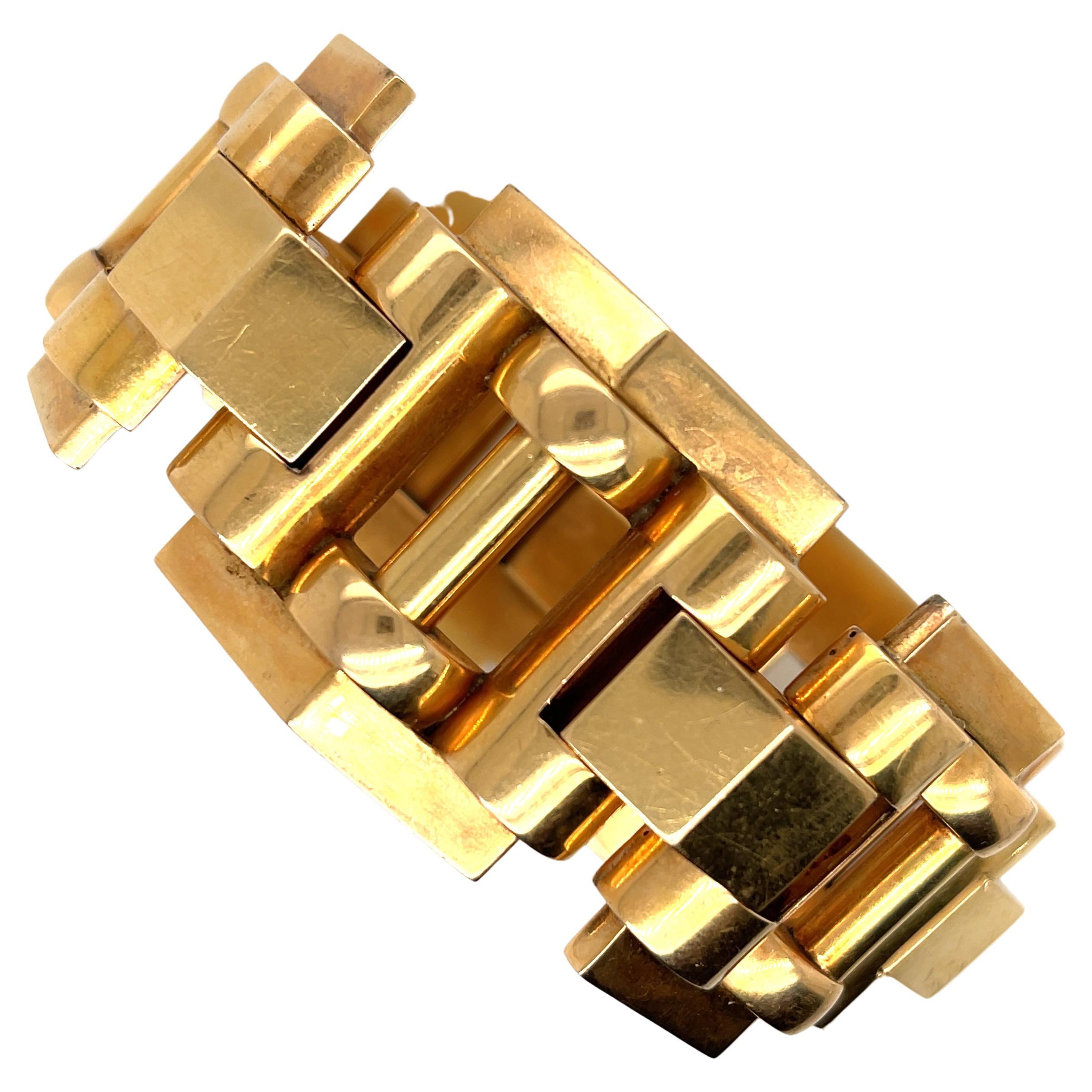 Vintage Retro 18 Karat Gold Tank Link Bracelet