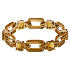 Bracelet rétro vintage à maillons en or jaune 14 carats avec citrine taille émeraude 18,90 carats