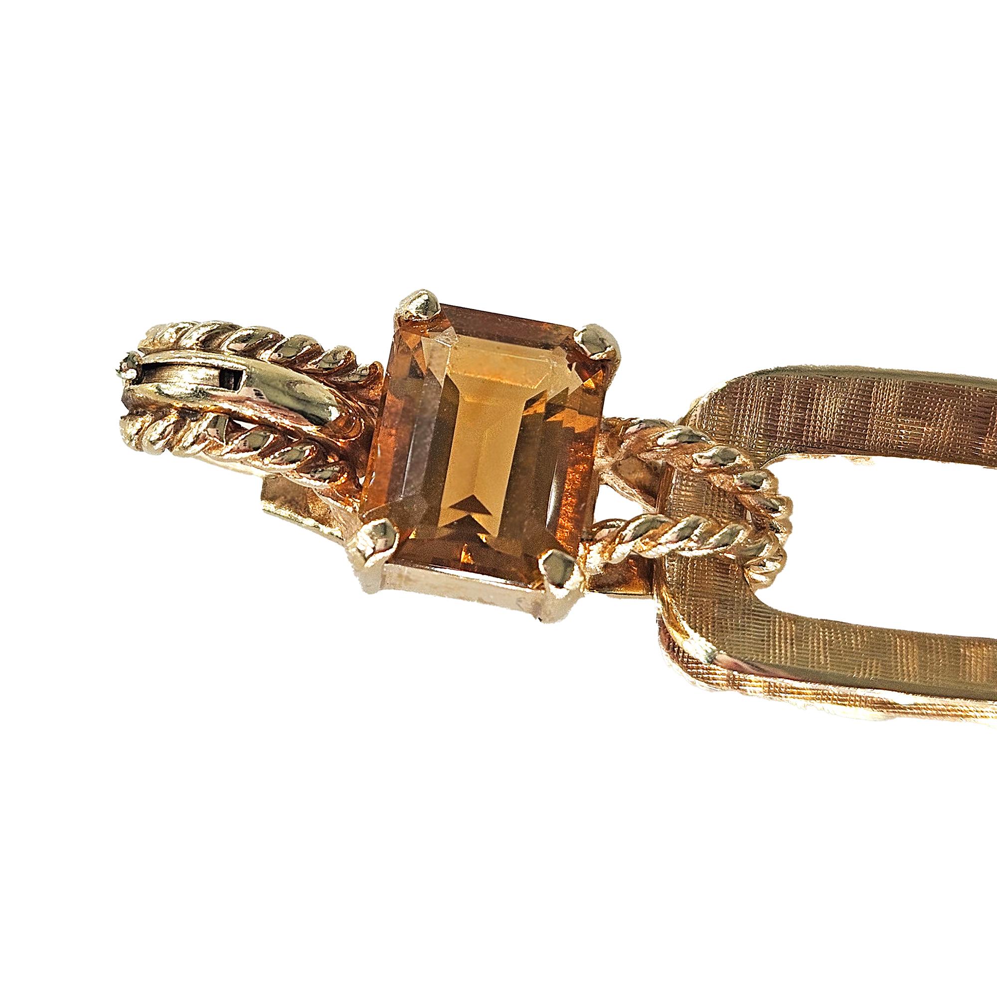 Vintage Retro 18.90ctw Emerald cut Citrine Line Link 14k Yellow Gold Bracelet For Sale 13