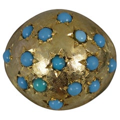 Vintage Retro 18ct Gold and Turquoise Bombe Cluster Ring