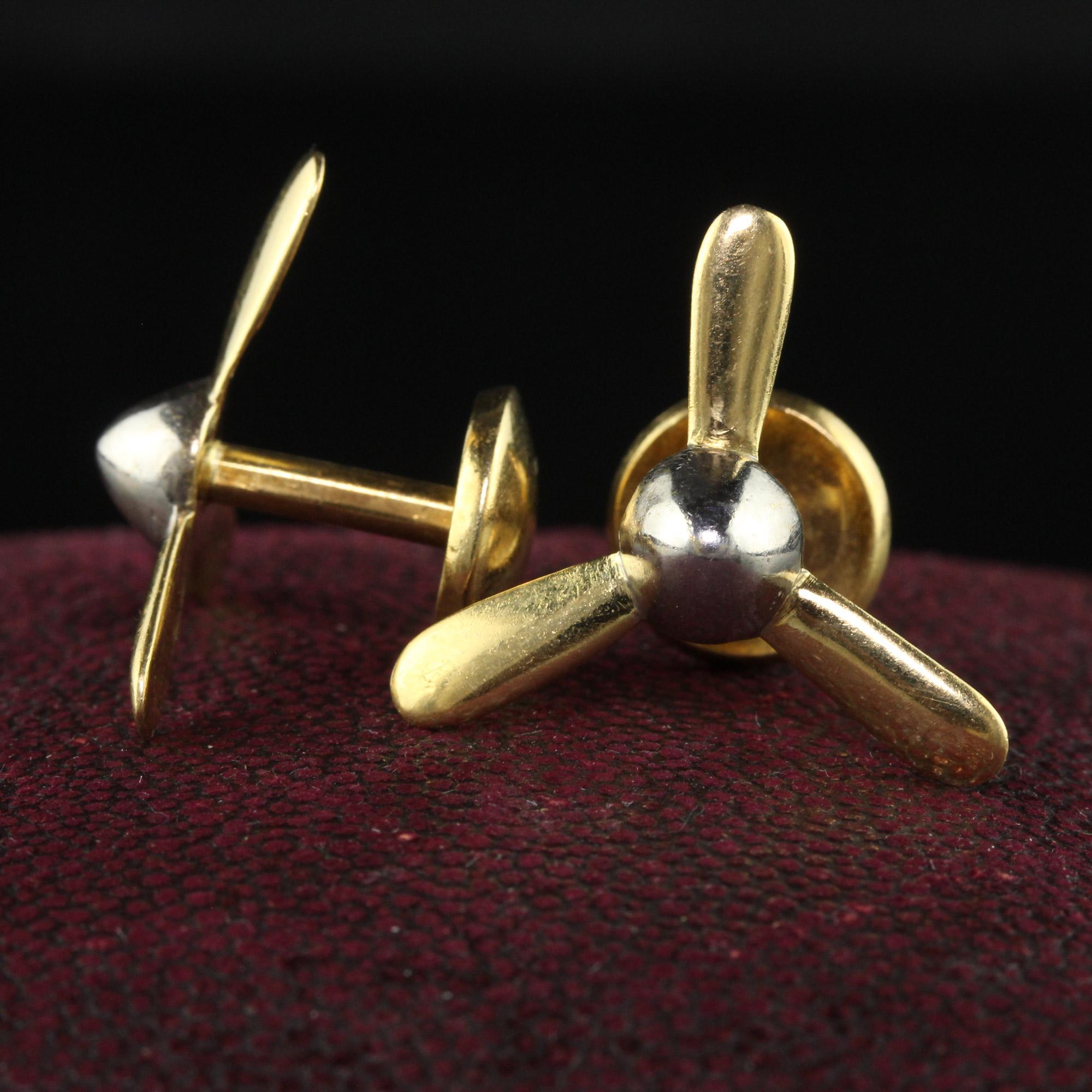 Vintage Retro 18K Gold and Platinum Propeller Cufflinks In Good Condition For Sale In Great Neck, NY