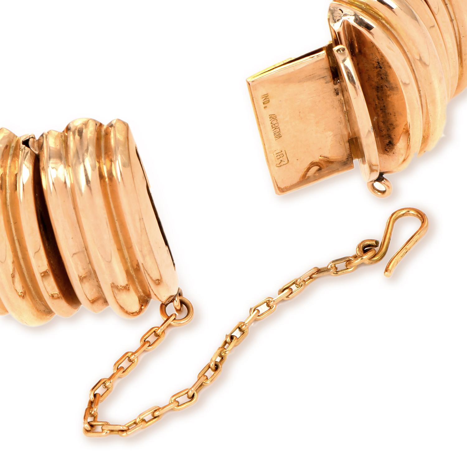 Women's or Men's Vintage Retro 18k Gold Channeled Wide Link Chain Wide Bracelet