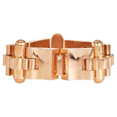 Vintage Retro 18K Gold Large Geometric Link Bracelet