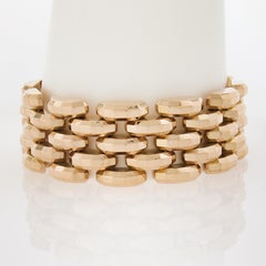 Vintage Retro 18k Rose Gold 7.5" 24.7mm Wide Faceted Polished Strap Bracelet