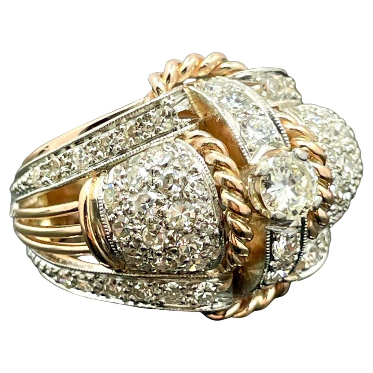 Anello Vintage By in oro rosa 18k e platino con diamante Bombé 1,75 ct.