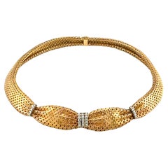 Vintage  Retro 18K Rose Gold Woven Collar Necklace with Diamonds, Circa 1940s