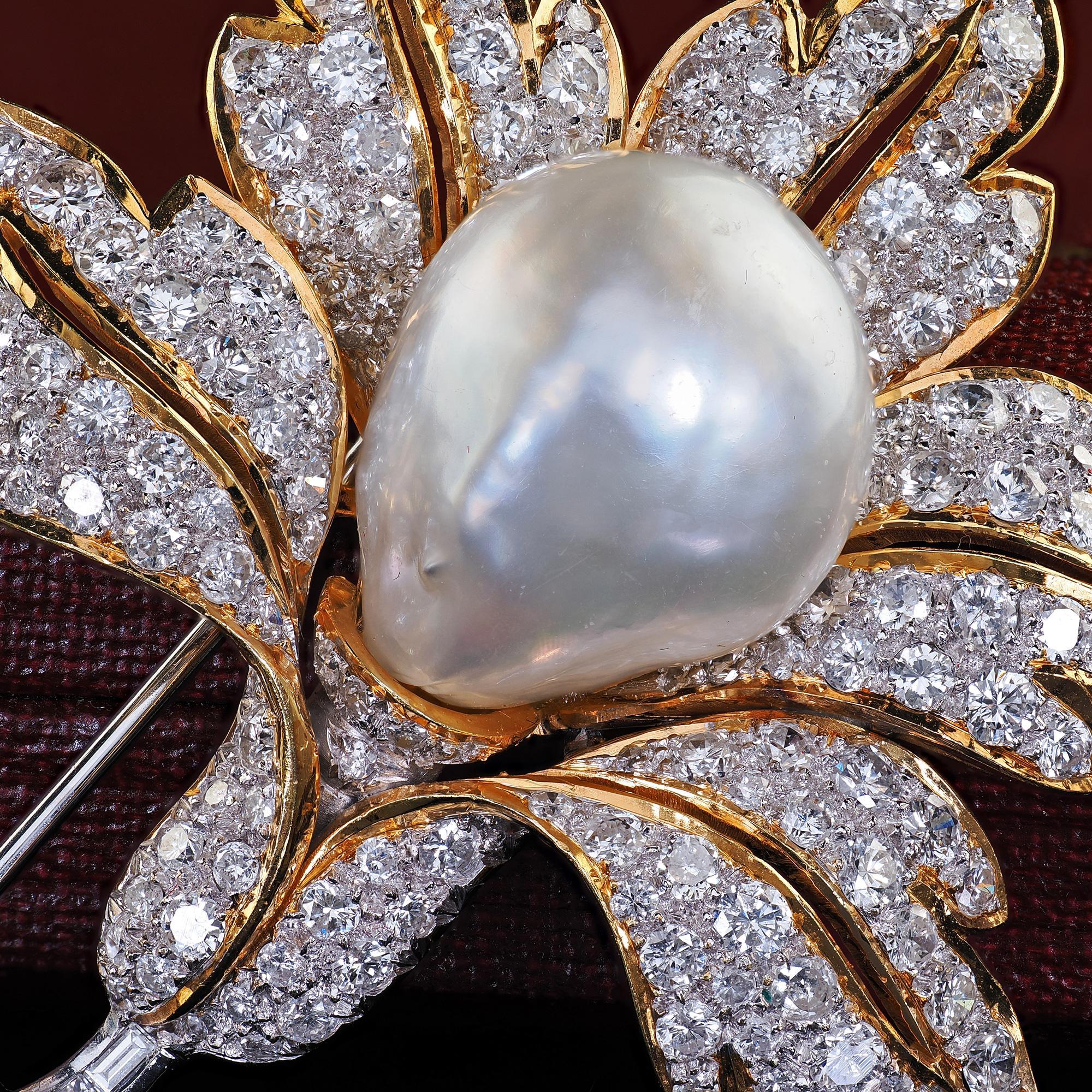 Contemporaneo Spilla e ciondolo retrò d'epoca in oro bicolore con diamante e perla in vendita