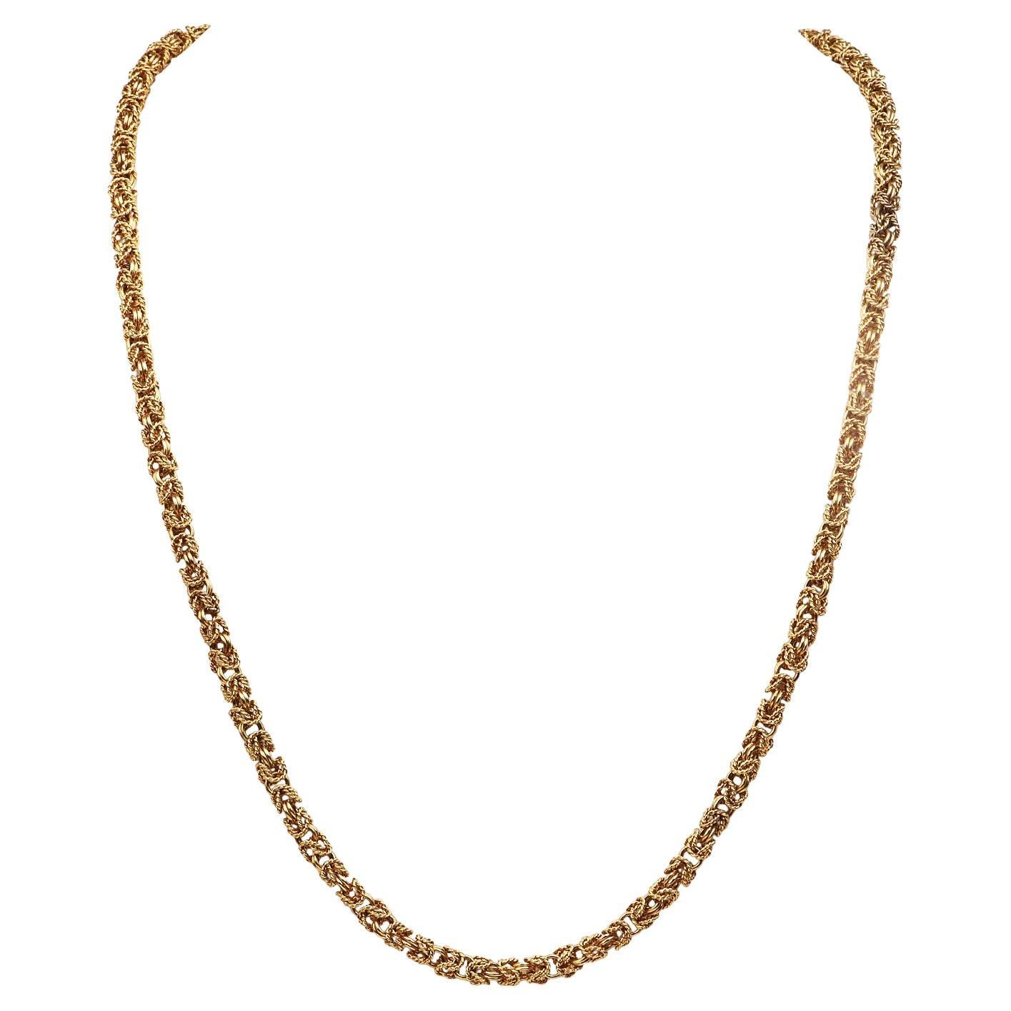 Vintage Retro 18K Yellow Gold Byzantine Link Chain Necklace