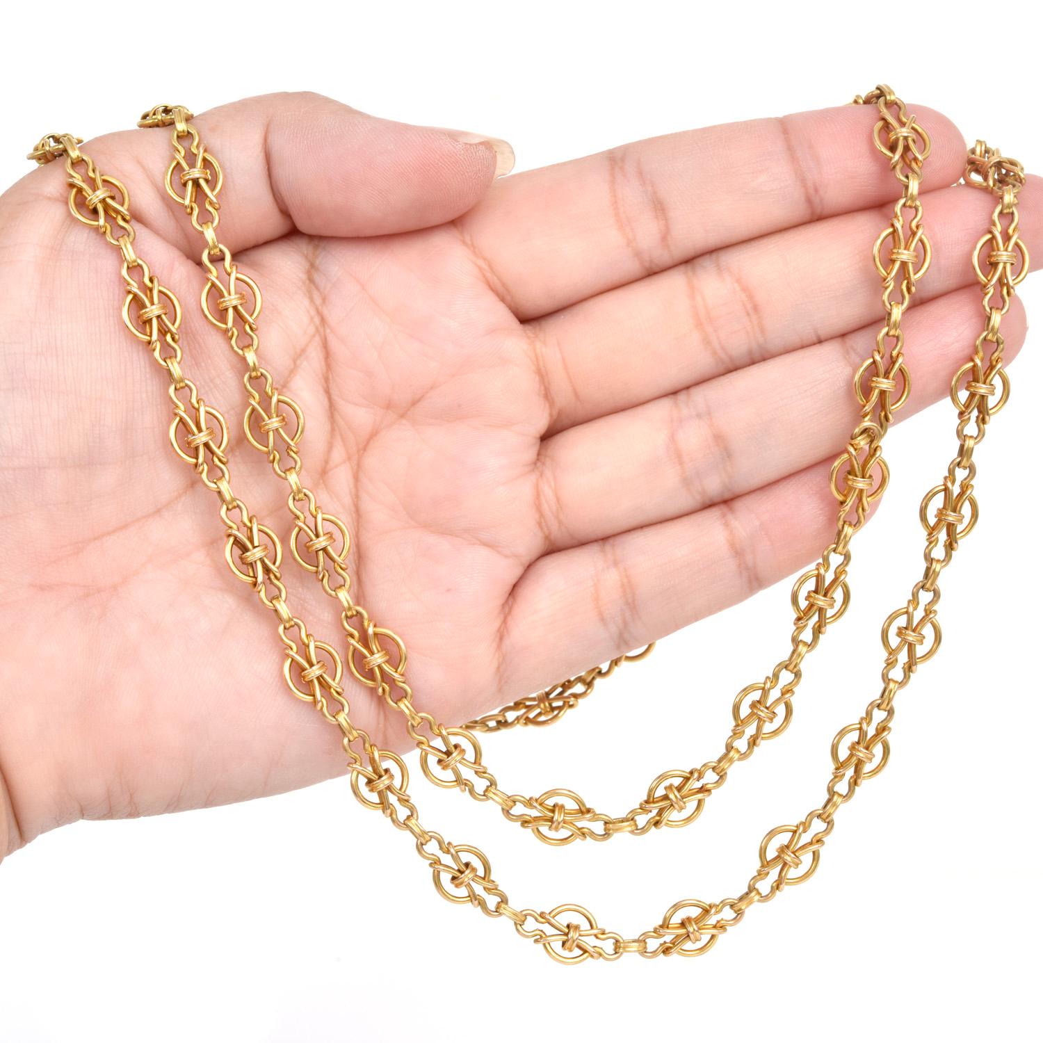 Vintage Retro 18K Yellow Gold Helm Fancy Link Chain Necklace In Excellent Condition In Miami, FL