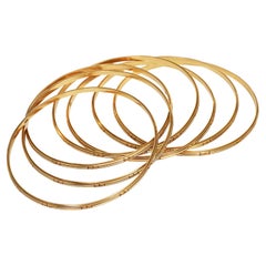 Vintage Retro 18K Yellow Gold 7 Stacking Bangle Bracelets