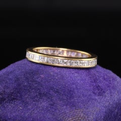Vintage Retro 18K Yellow Gold Carre Cut Diamond Eternity Band