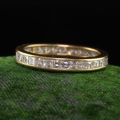 Vintage Retro 18K Yellow Gold Carre Cut Diamond Eternity Band