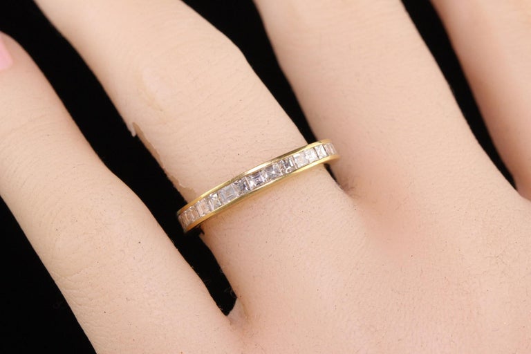 Vintage Retro 18K Yellow Gold Carre Cut Diamond Eternity Band at 1stDibs