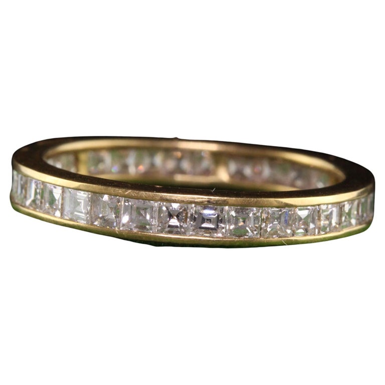 Vintage Retro 18K Yellow Gold Carre Cut Diamond Eternity Band at 1stDibs