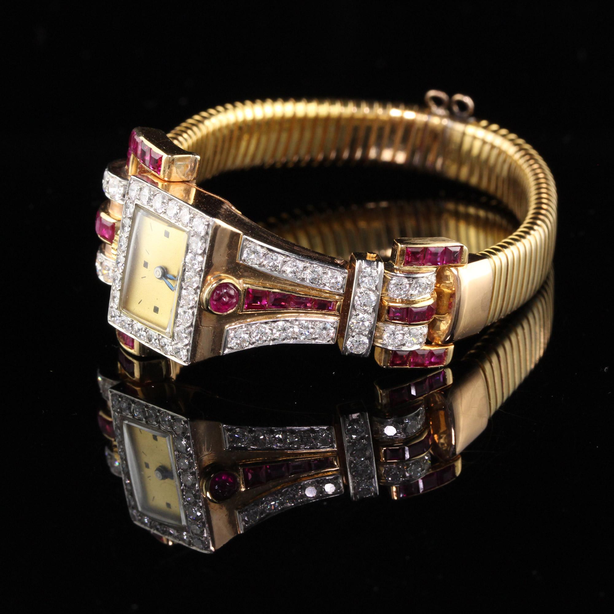 Women's Vintage Retro 18 Karat Yellow Gold Diamond and Ruby Watch