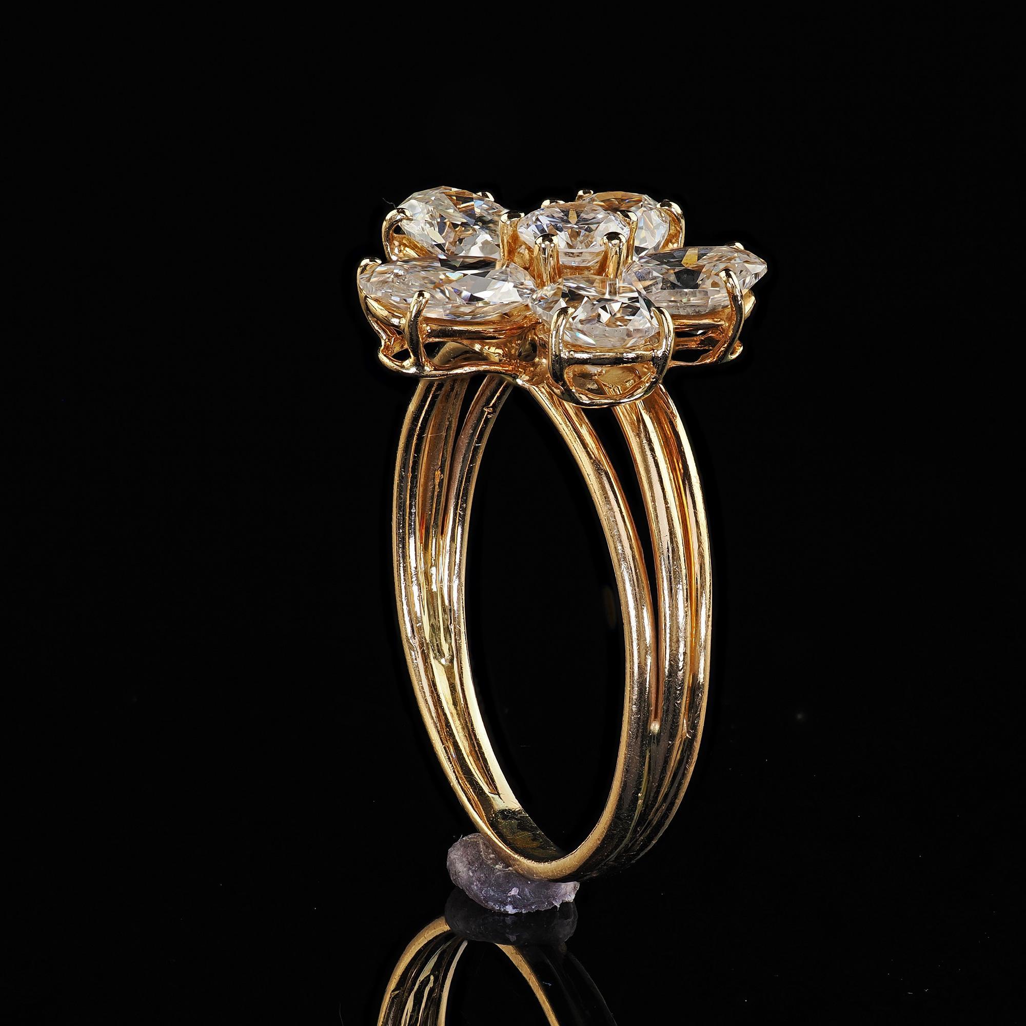 Vintage Retro 18K Yellow Gold Floral Oval Diamond Low Profile Cocktail Ring For Sale 5