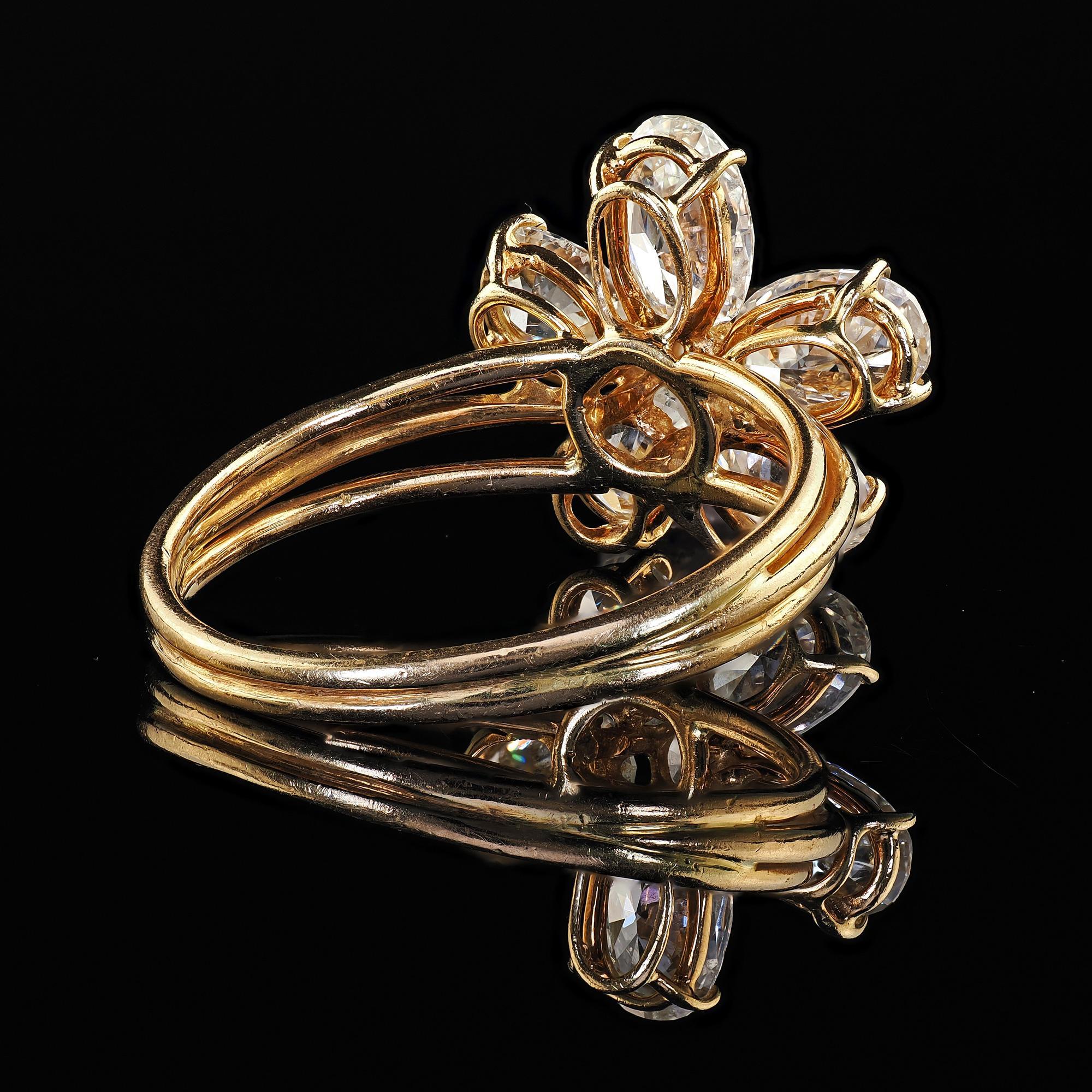 Vintage Retro 18K Yellow Gold Floral Oval Diamond Low Profile Cocktail Ring For Sale 3