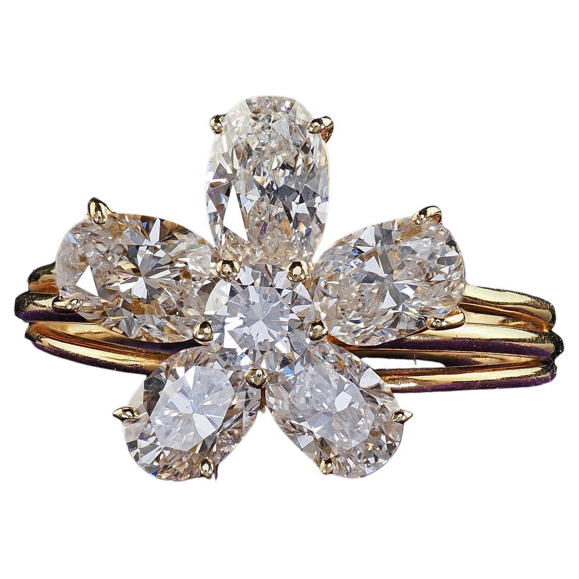 Vintage Retro 18K Gelbgold Floral Oval Diamant Low Profile Cocktail-Ring, Vintage