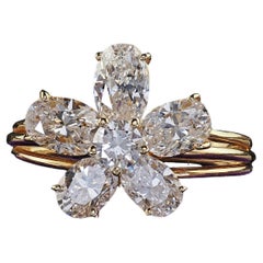 Vintage Retro 18K Gelbgold Floral Oval Diamant Low Profile Cocktail-Ring, Vintage