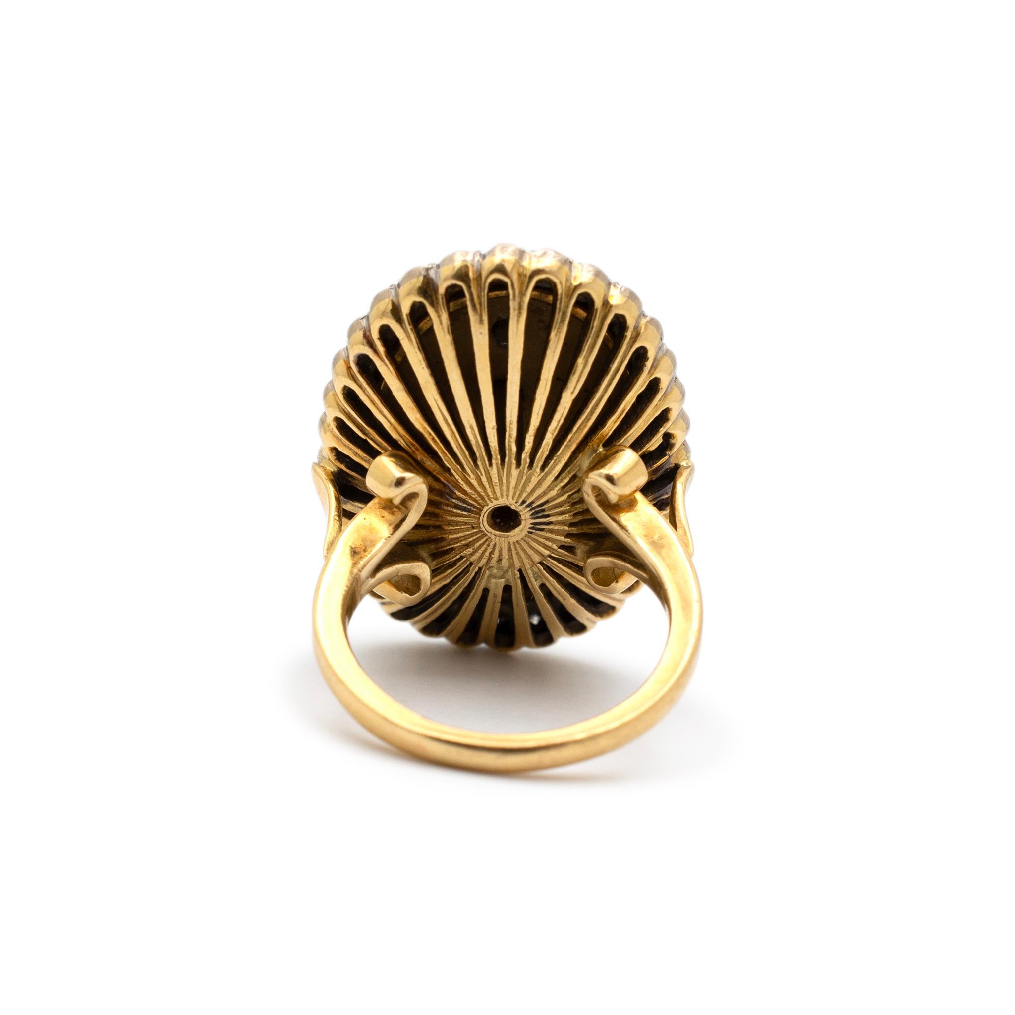 Vintage Retro-Cocktailringe aus 18 Karat Gelbgold mit grüner Emaille und Diamant 3