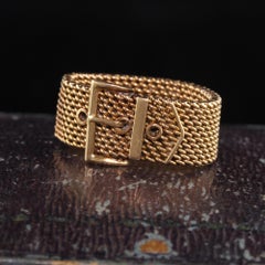 Vintage Retro 18K Yellow Gold Mesh Flexible Buckle Ring