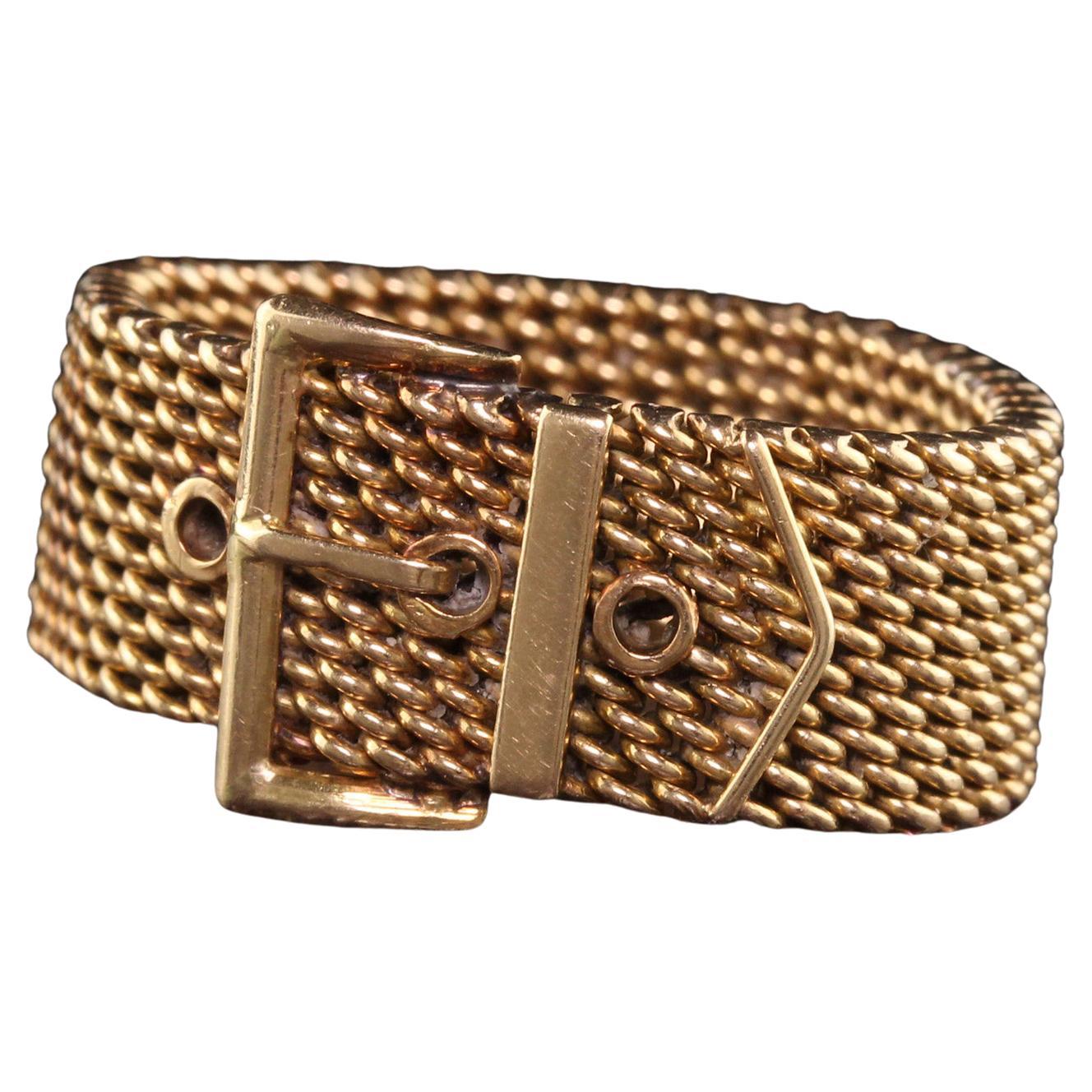 Vintage Retro 18K Yellow Gold Mesh Flexible Buckle Ring