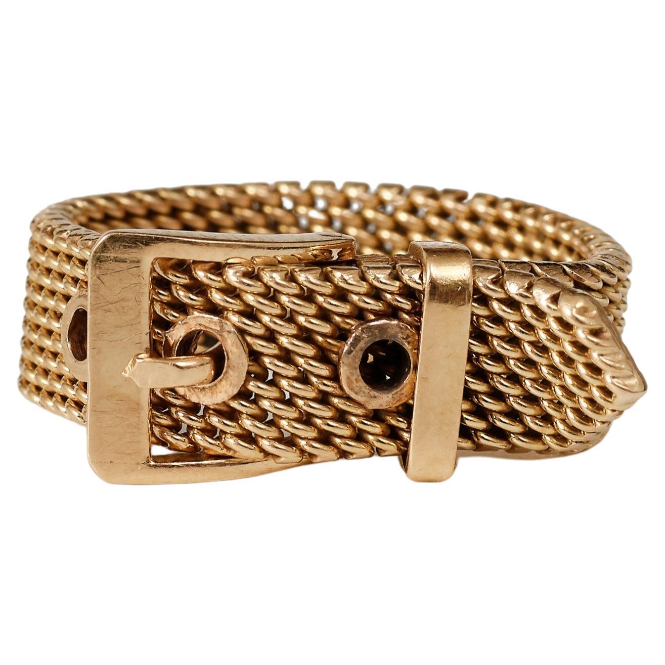 Vintage Retro 18K Gelbgold Mesh Flexible Buckle Ring. 