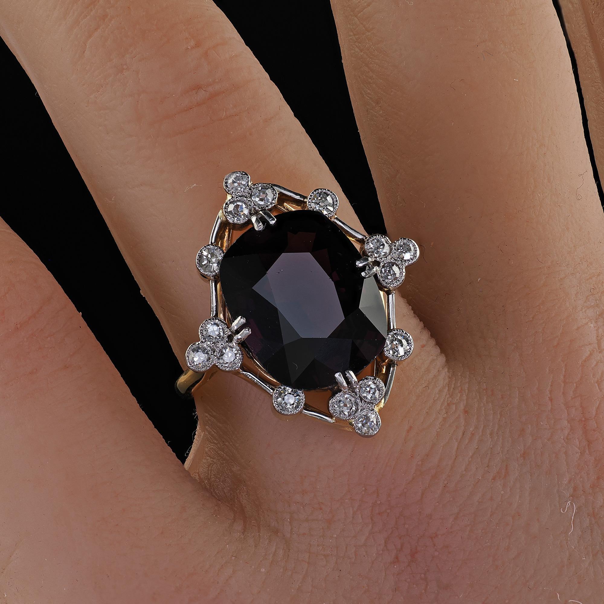 Vintage Retro 18K Yellow Gold Natural Spinel and Diamond Cocktail Ring - GIA For Sale 5