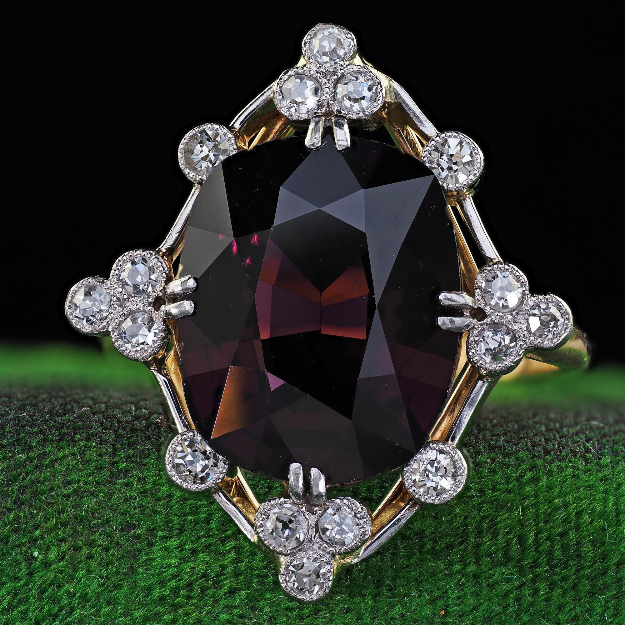 Vintage Retro 18K Yellow Gold Natural Spinel and Diamond Cocktail Ring - GIA For Sale 1