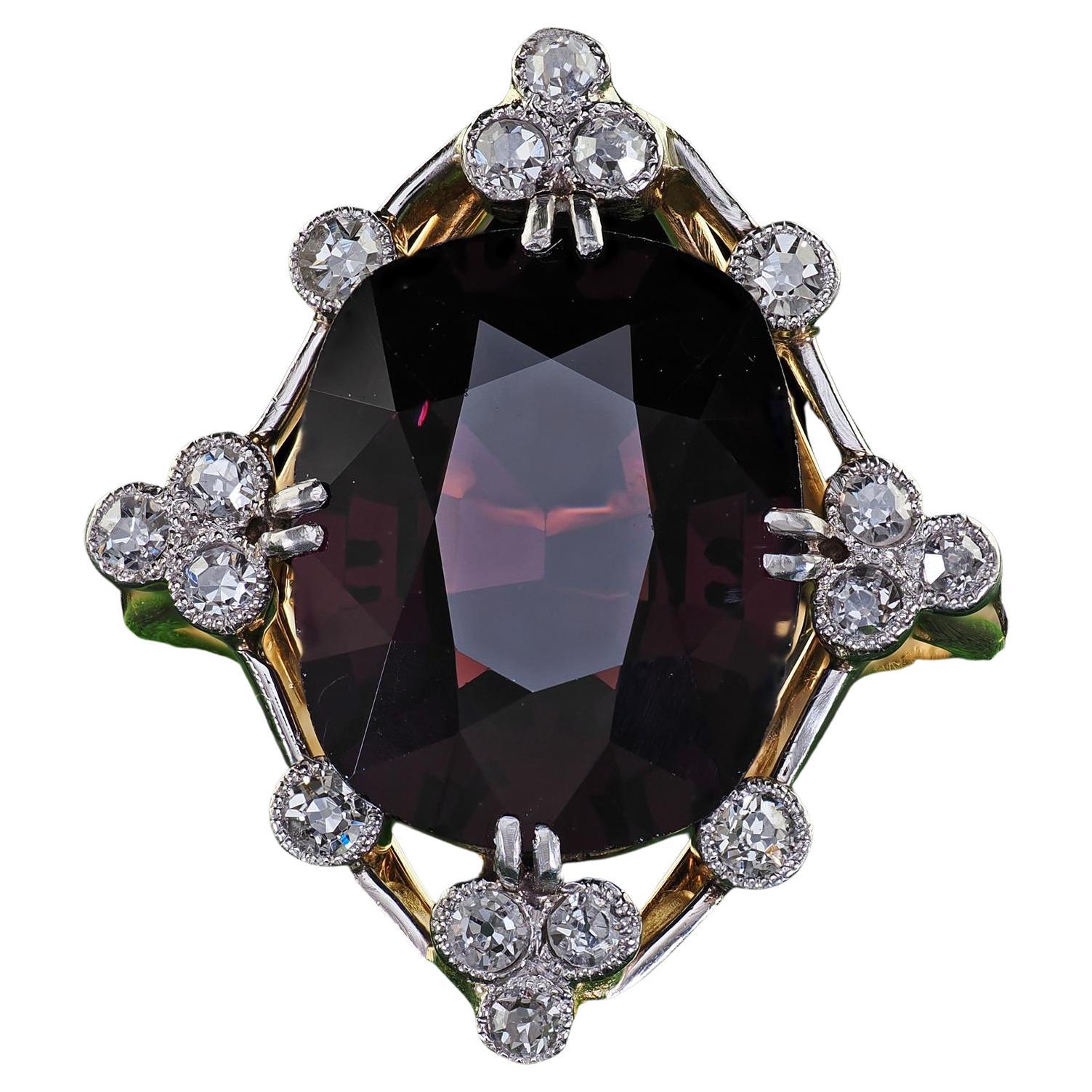 Vintage Retro 18K Yellow Gold Natural Spinel and Diamond Cocktail Ring - GIA