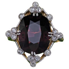 Vintage Retro 18K Yellow Gold Natural Spinel and Diamond Cocktail Ring - GIA