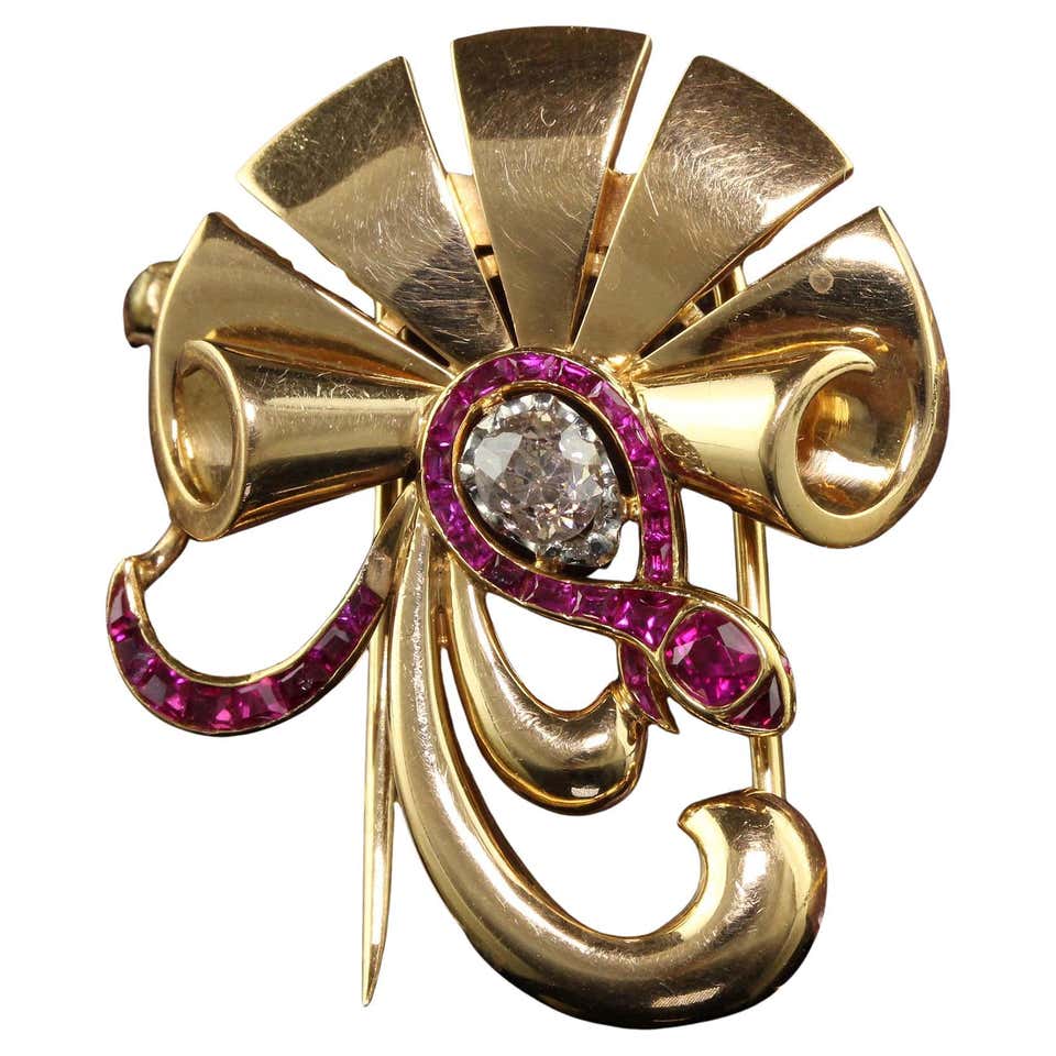 Gold Pin Fancy Antique Victorian 18k Yellow Gold Old Mine Diamond En Tremblant Flower ...