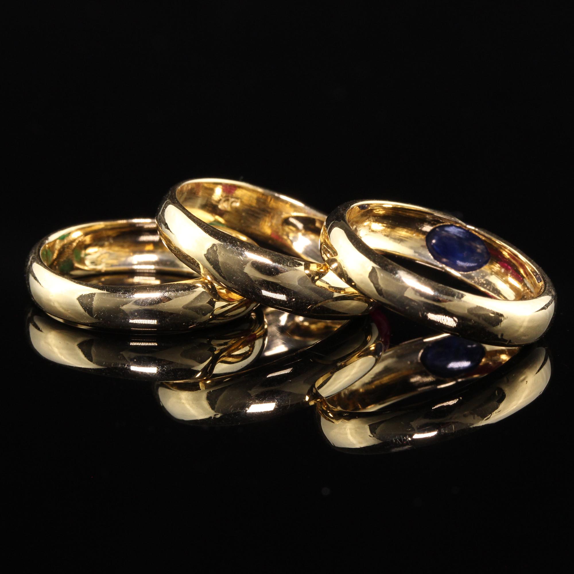 Gypsy-Ring-Set, Retro, 18 Karat Gelbgold, Rubin, Smaragd, Saphir im Zustand „Gut“ in Great Neck, NY