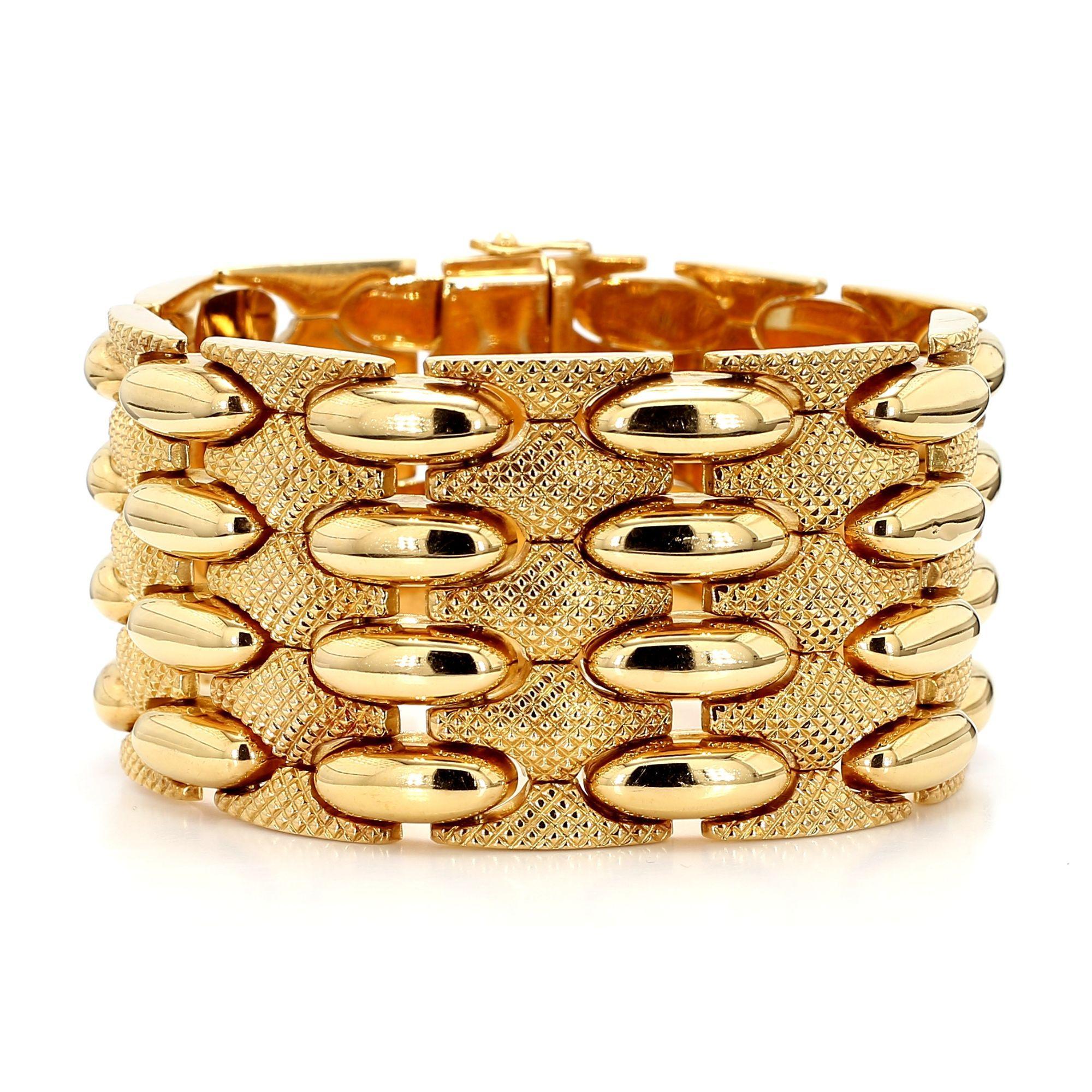 Women's Vintage Retro 18K Yellow Gold Wide Multi-Link Bracelet For Sale