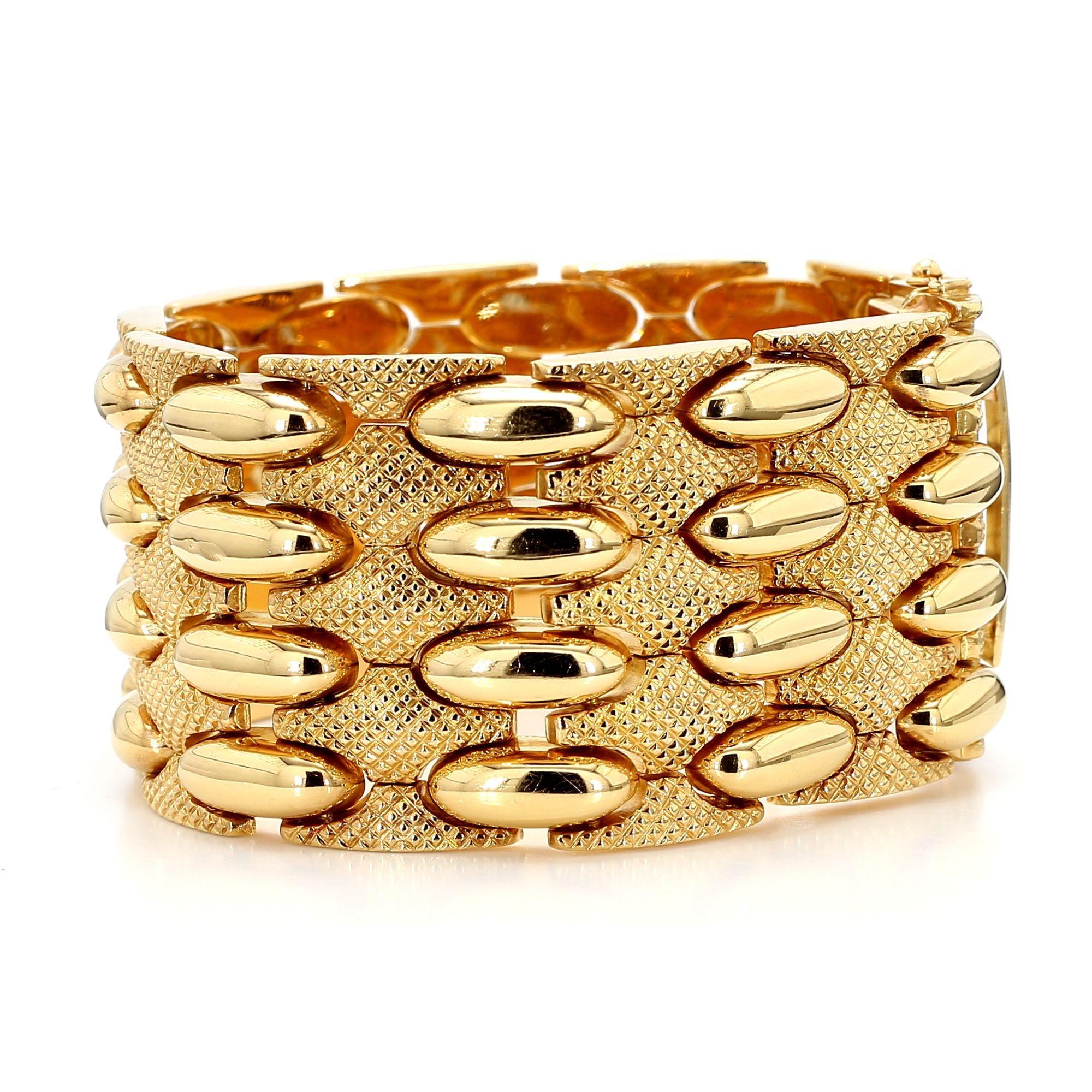 Vintage Retro 18K Yellow Gold Wide Multi-Link Bracelet For Sale 5