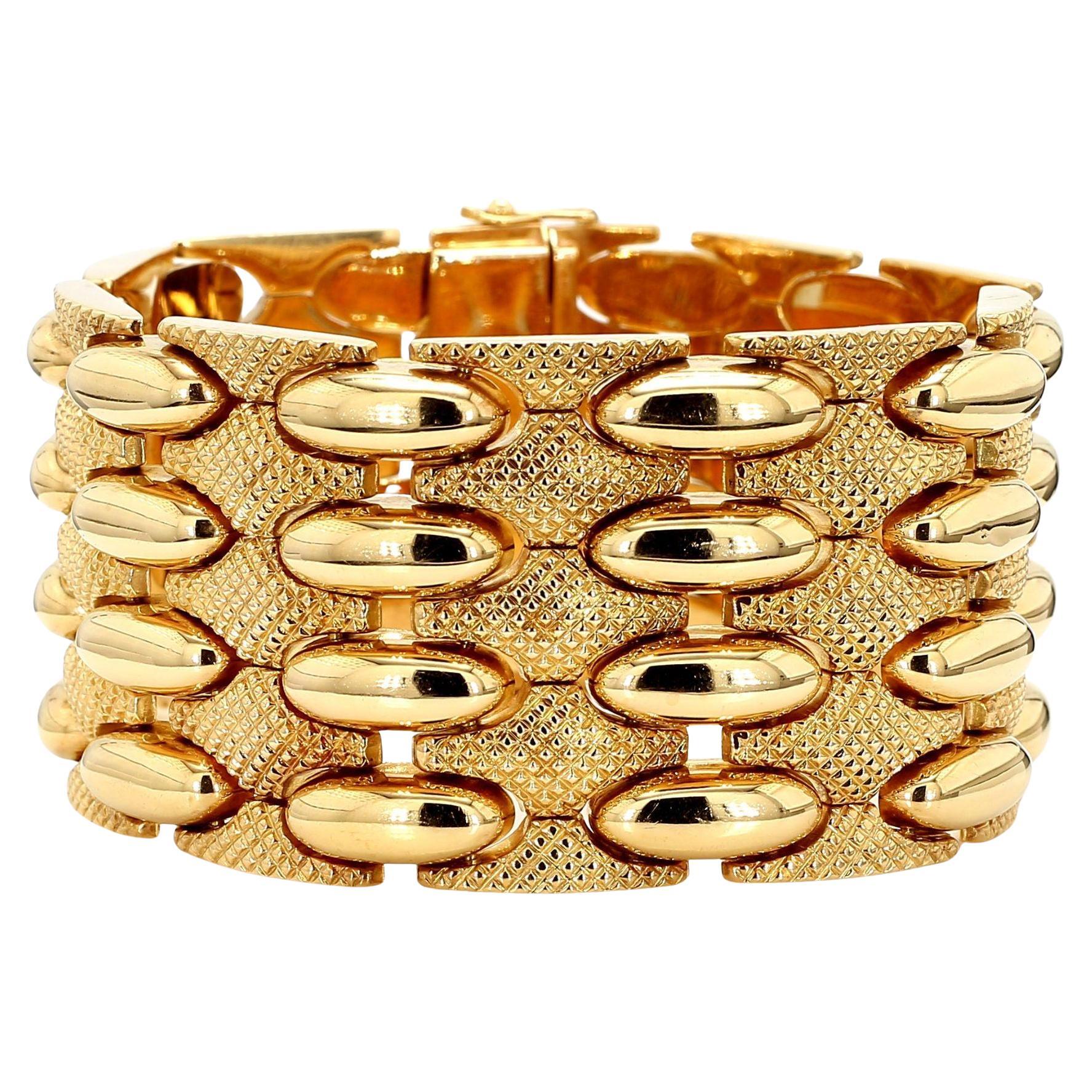 Vintage Retro 18K Gelbgold Wide Multi-Link Armband