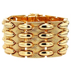 Vintage Retro 18K Yellow Gold Wide Multi-Link Bracelet