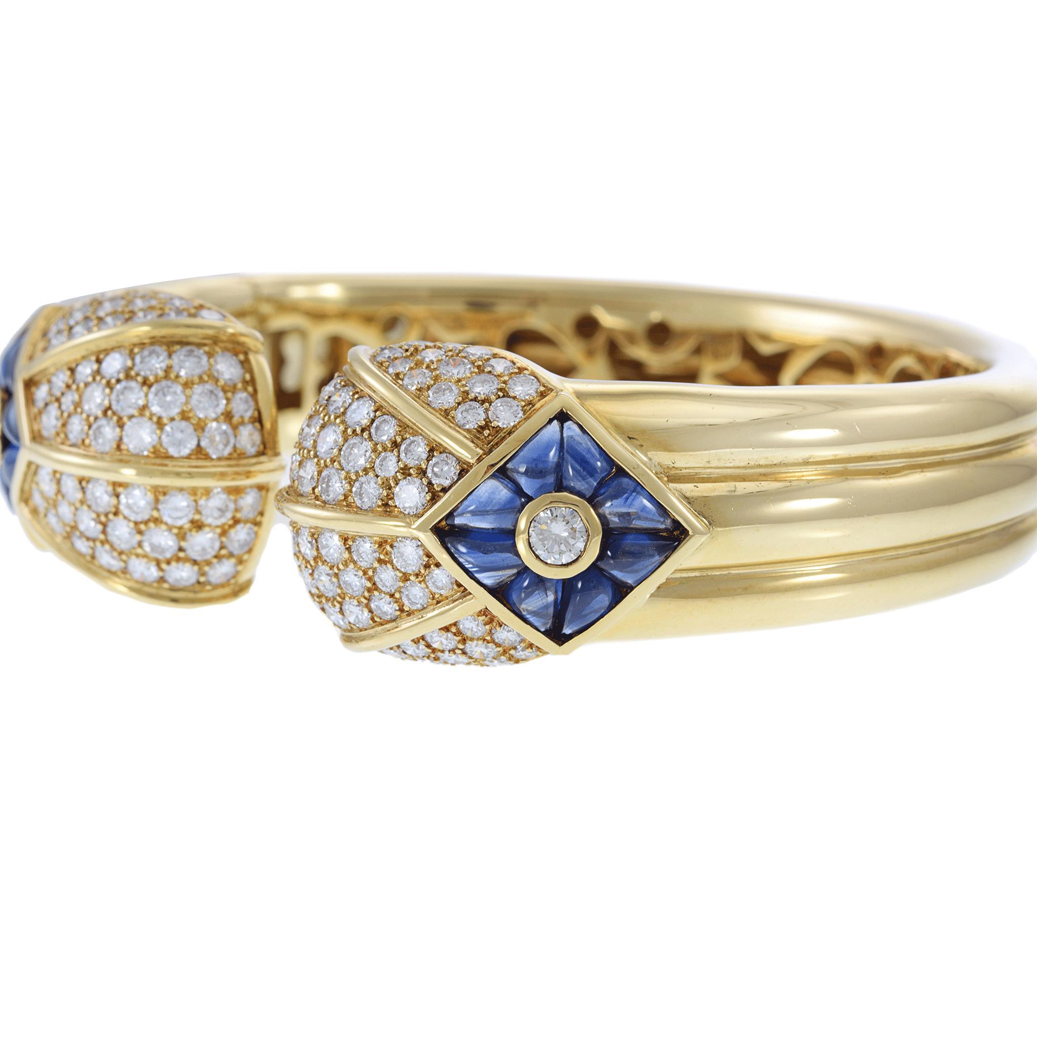 Round Cut Vintage Retro 18KT Yellow Gold Sapphire and Diamond Bracelet For Sale