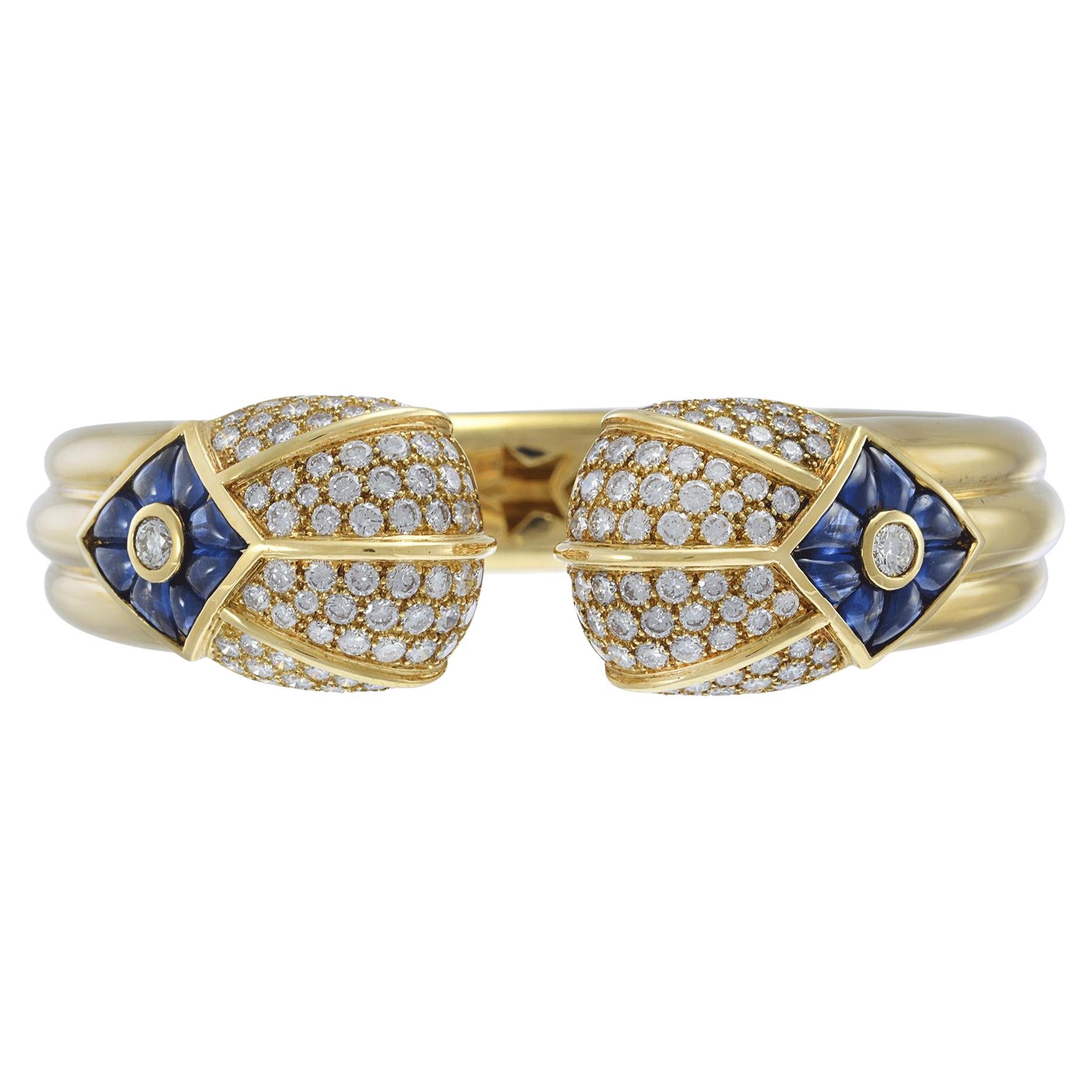 Vintage Retro 18KT Yellow Gold Sapphire and Diamond Bracelet