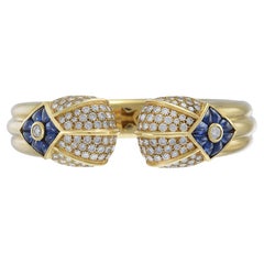 Vintage Retro 18KT Yellow Gold Sapphire and Diamond Bracelet